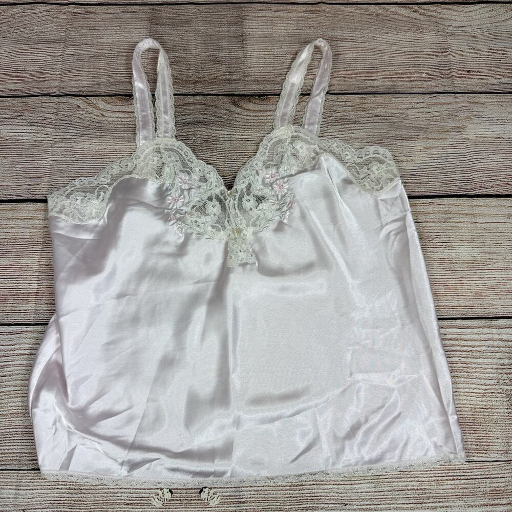 Vintage Lindsey Blake Pink Camisole Large Satin Lace Floral Embroidery Beaded - Picture 11 of 11